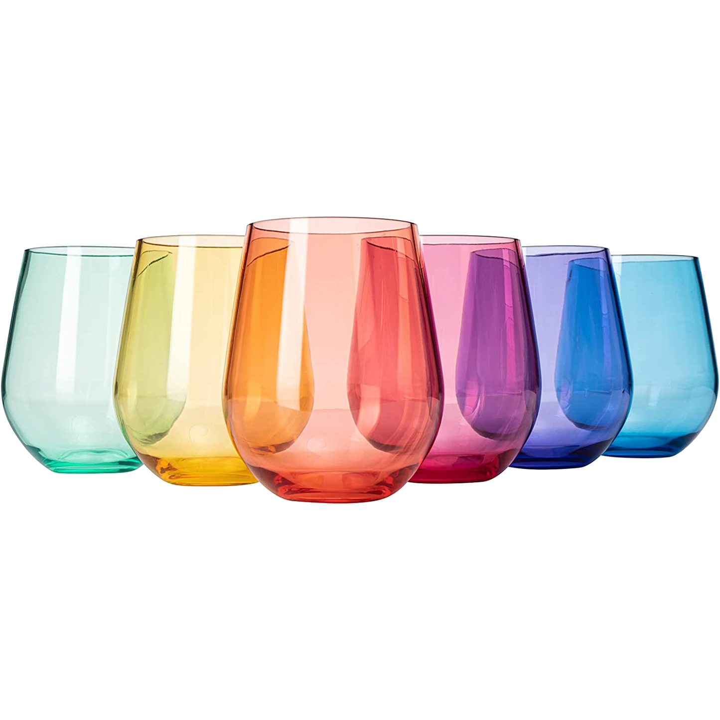 Colored Shatterproof Stemless Wine Glass 15oz Set of 6