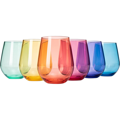 Colored Shatterproof Stemless Wine Glass 15oz Set of 6