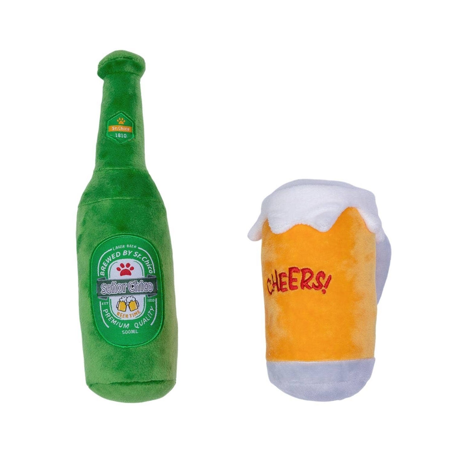 Beers and Cheers Dog Plush Toy Set