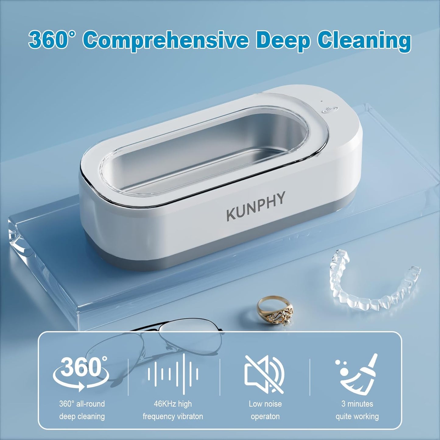 Ultrasonic Jewelry Cleaner, Jewelry Cleaner Machine 12Oz 46Khz, Professional Sonic Cleaner with One-Touch Operation, Sonic Cleaner for Rings, Glasses, Jewelry, Dentures White