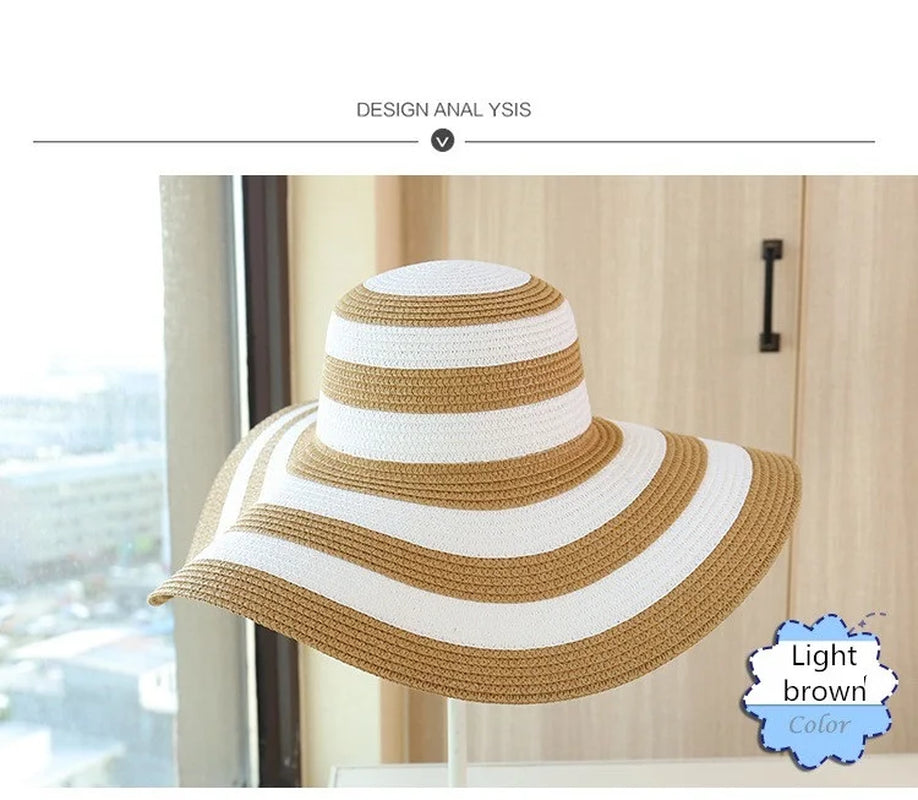 Hot Women'S Casual Straw Hats Girls Outdoor Striped Patchwork Paper Sun Hats New Summer Adult Flap Large Brim Beach Cap Gorras