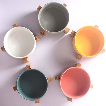 Ceramic Bowl with Bamboo Stand for Dogs & Cats