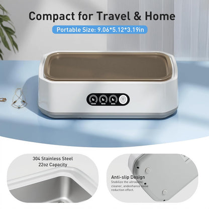 Ultrasonic Retainer Cleaner for Tooth: 50Khz Jewelry Cleaner Deep Cleaning Machine - 650ML Dental Cleaning Pod for Dentures/Mouth Guards/Eyeglasses-3 Timers -Stainless Steel, Reliable Use