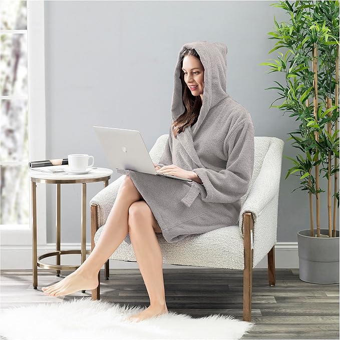 NINE WEST Unisex Bathrobe, 100% Turkish Cotton Hooded Terry Robe, High Absorbent & Quick Dry by Classic Turkish Towels