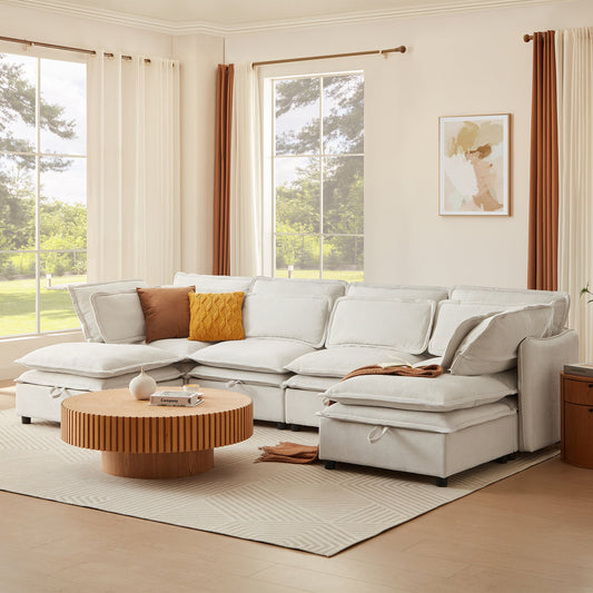 U_Style Double-Layer Cushion Modern Large U-Shaped Modular Sofa, Freely Combinable 6-Seater with Storage Function, Convertible to Sofa Bed, Perfect for Living Rooms, Offices, and Apartments