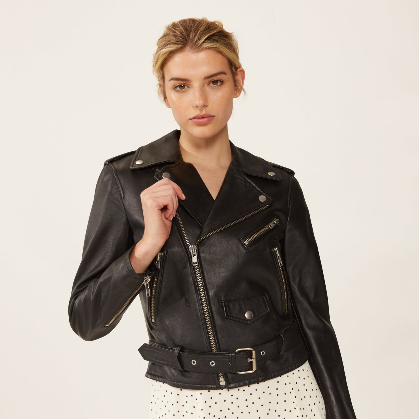 Niki Lambskin Leather Fitted Motorcycle Jacket by Italic