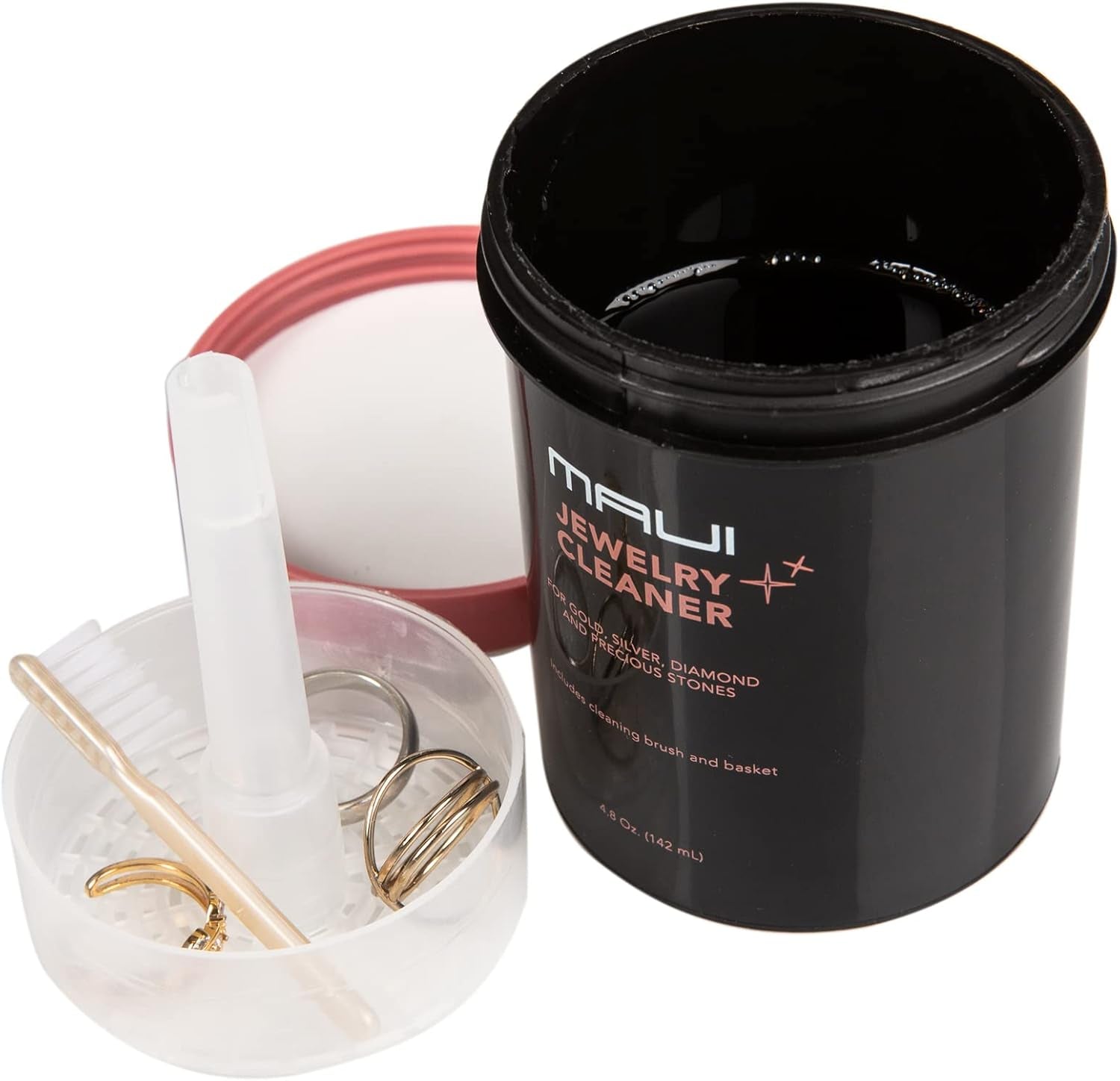 Liquid Jewelry Cleaner Solution for Gold, Silver, Diamond. Safety Solution Comes with a Basket and Brushes for Extra Cleaning. NOT Guaranteed to Work on All Jewelry