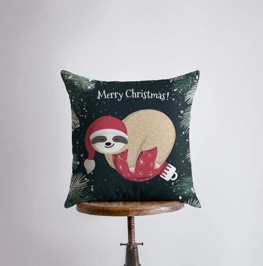 A Merry Little Christmas Sloth Pillow Cover