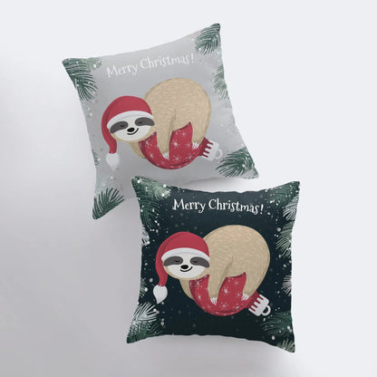 A Merry Little Christmas Sloth Pillow Cover