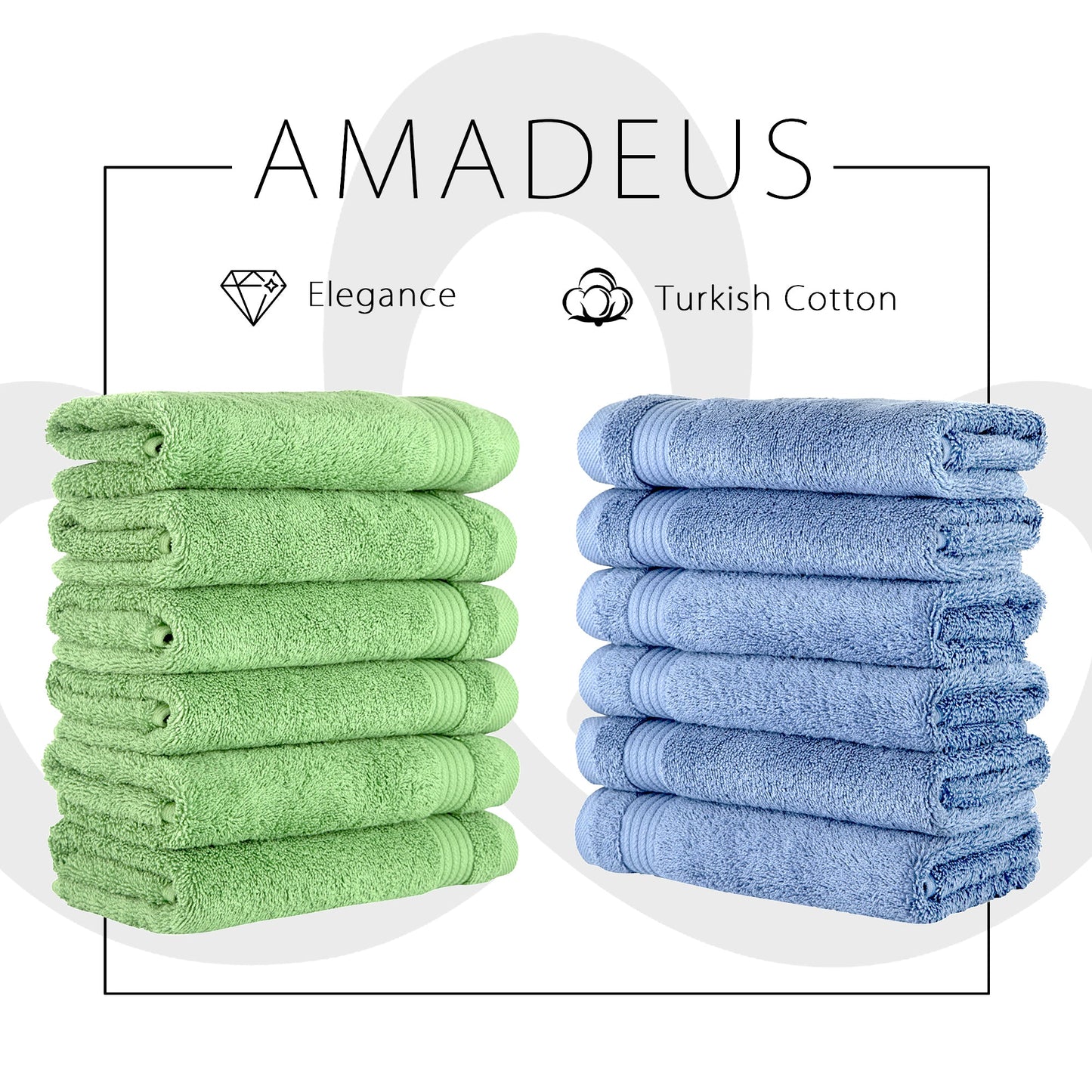 Amadeus Luxury Turkish Cotton Plush Hand Towels - 6 Pieces by Classic Turkish Towels