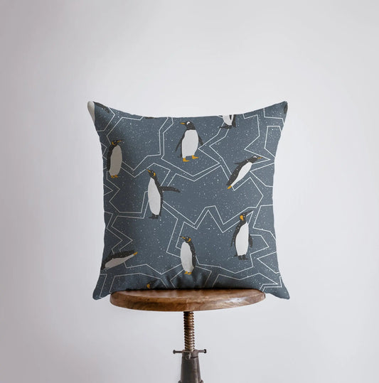 Arctic Penguin Blue Pillow Cover