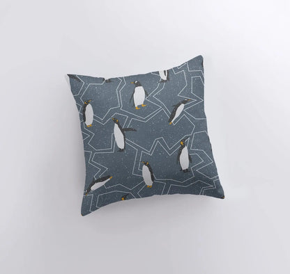 Arctic Penguin Blue Pillow Cover