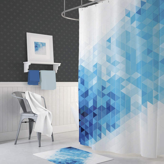 Blue Squares Shower Curtain, Heavy Duty Design with 12 Grommets and Hooks, 72 x 72 Inches by Classic Turkish Towels