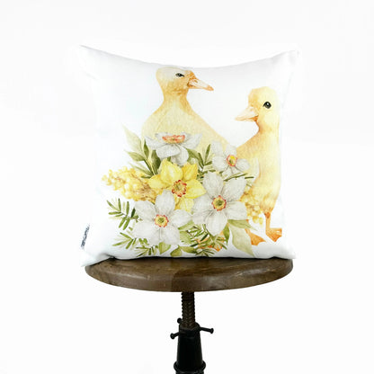 Baby Ducks in Flowers Throw Pillow