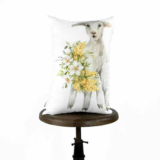 Baby Lamb Spring Bloom Throw Pillow