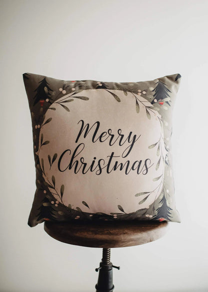 Beige Merry Christmas Throw Pillow