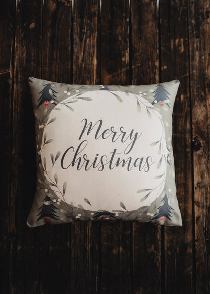 Beige Merry Christmas Throw Pillow