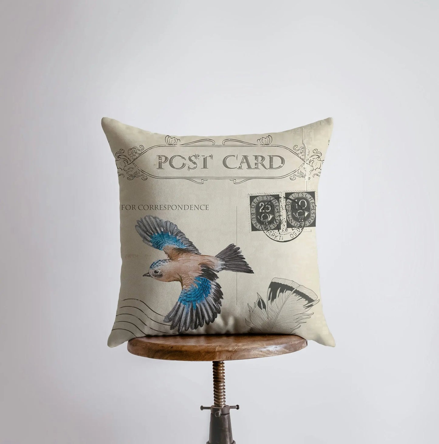 Bird Postcard Throw Pillow