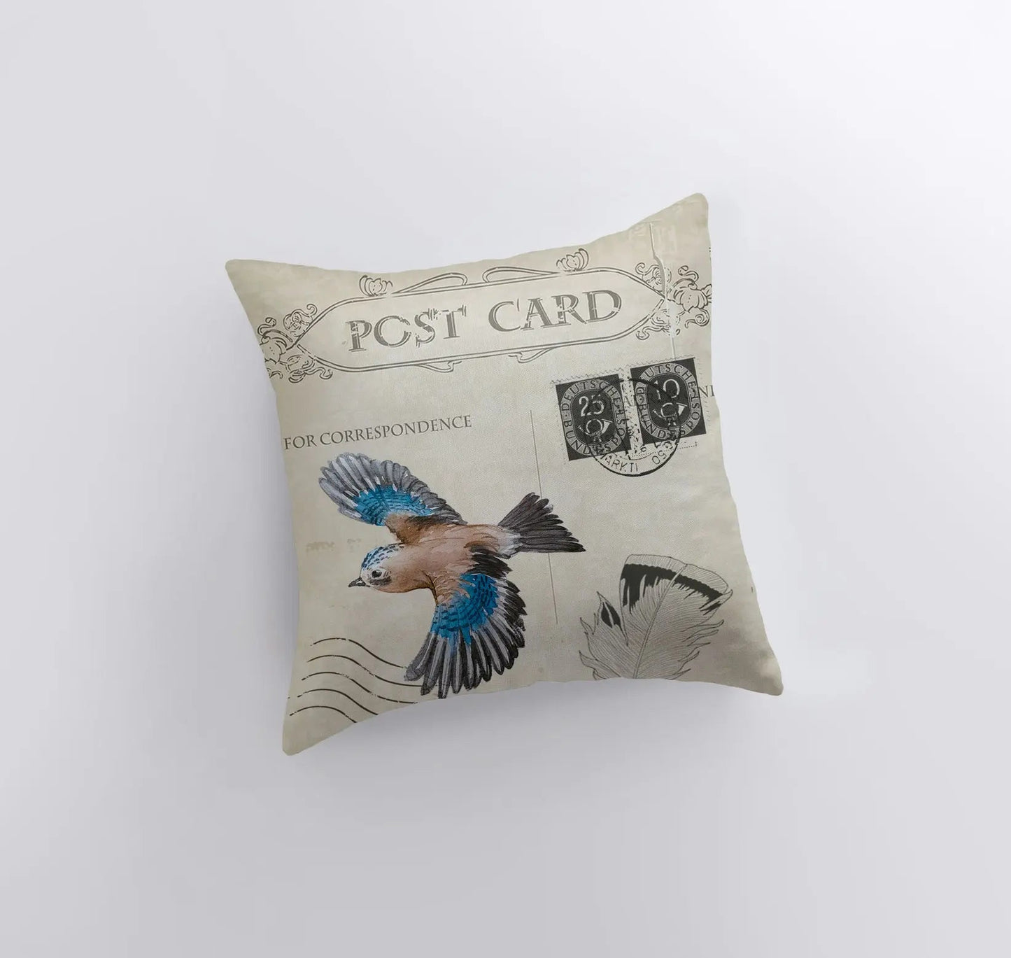 Bird Postcard Throw Pillow