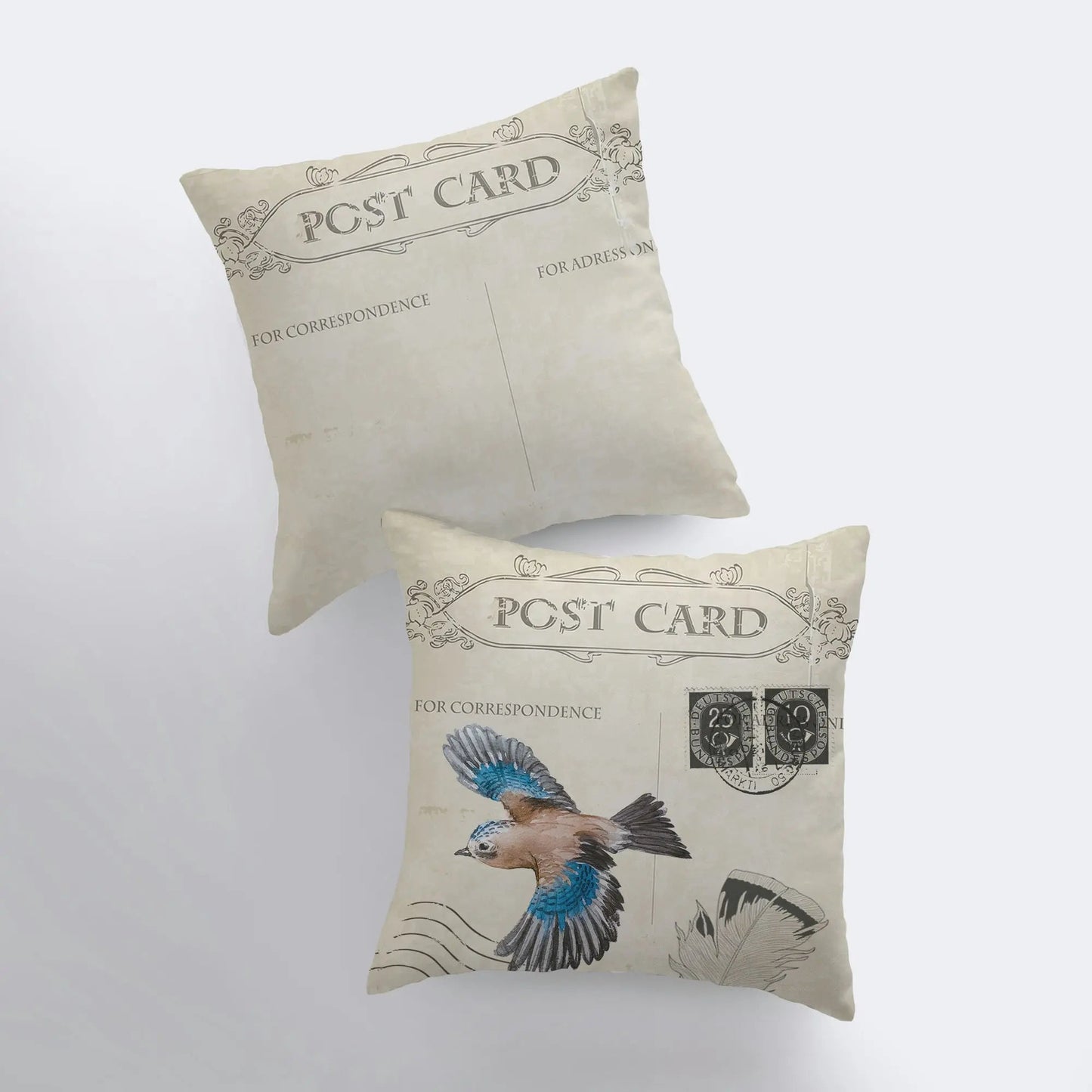 Bird Postcard Throw Pillow