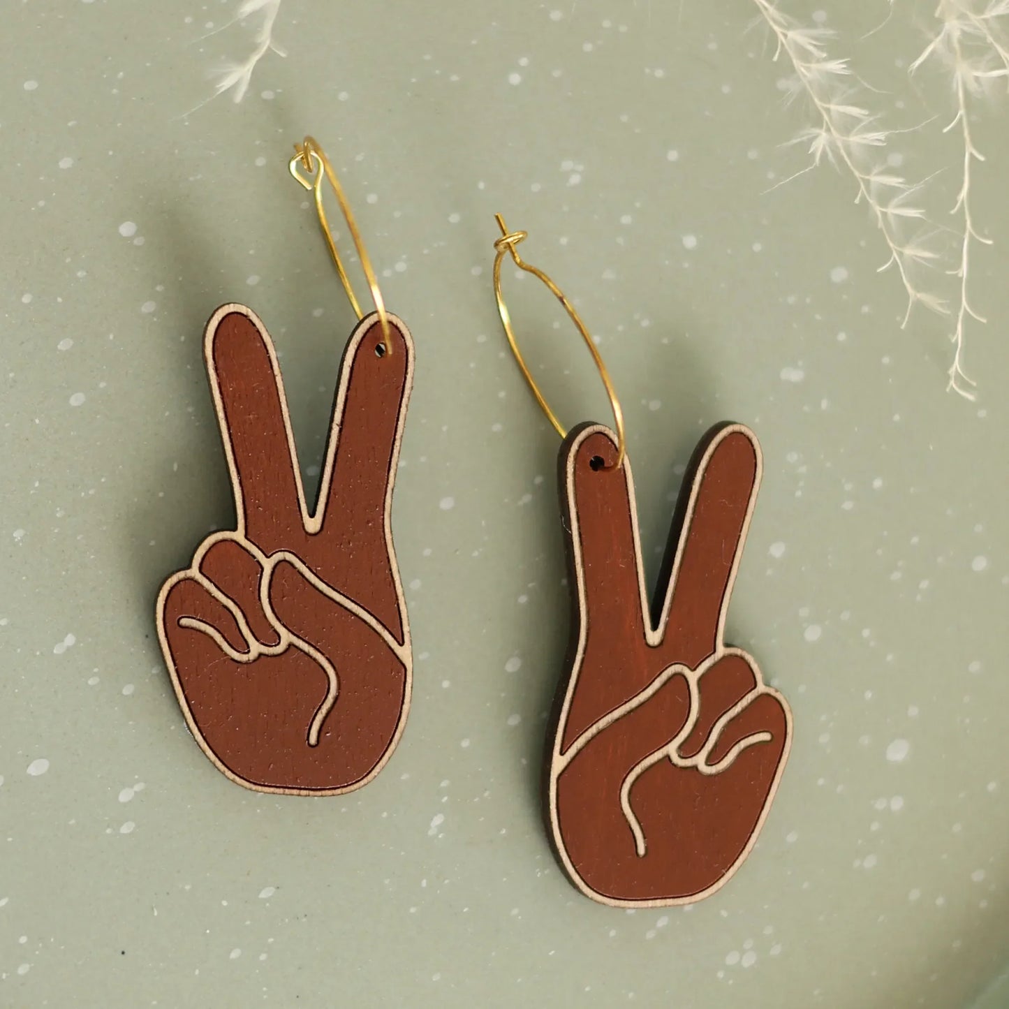 Black Peace Sign Hands Hoops by LE CHIC MIAMI