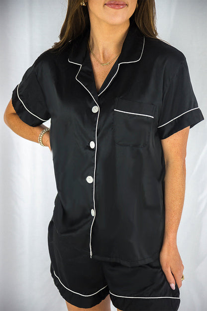 Black Satin Pajamas Shorts Set by Spikes and Seams