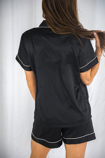 Black Satin Pajamas Shorts Set by Spikes and Seams