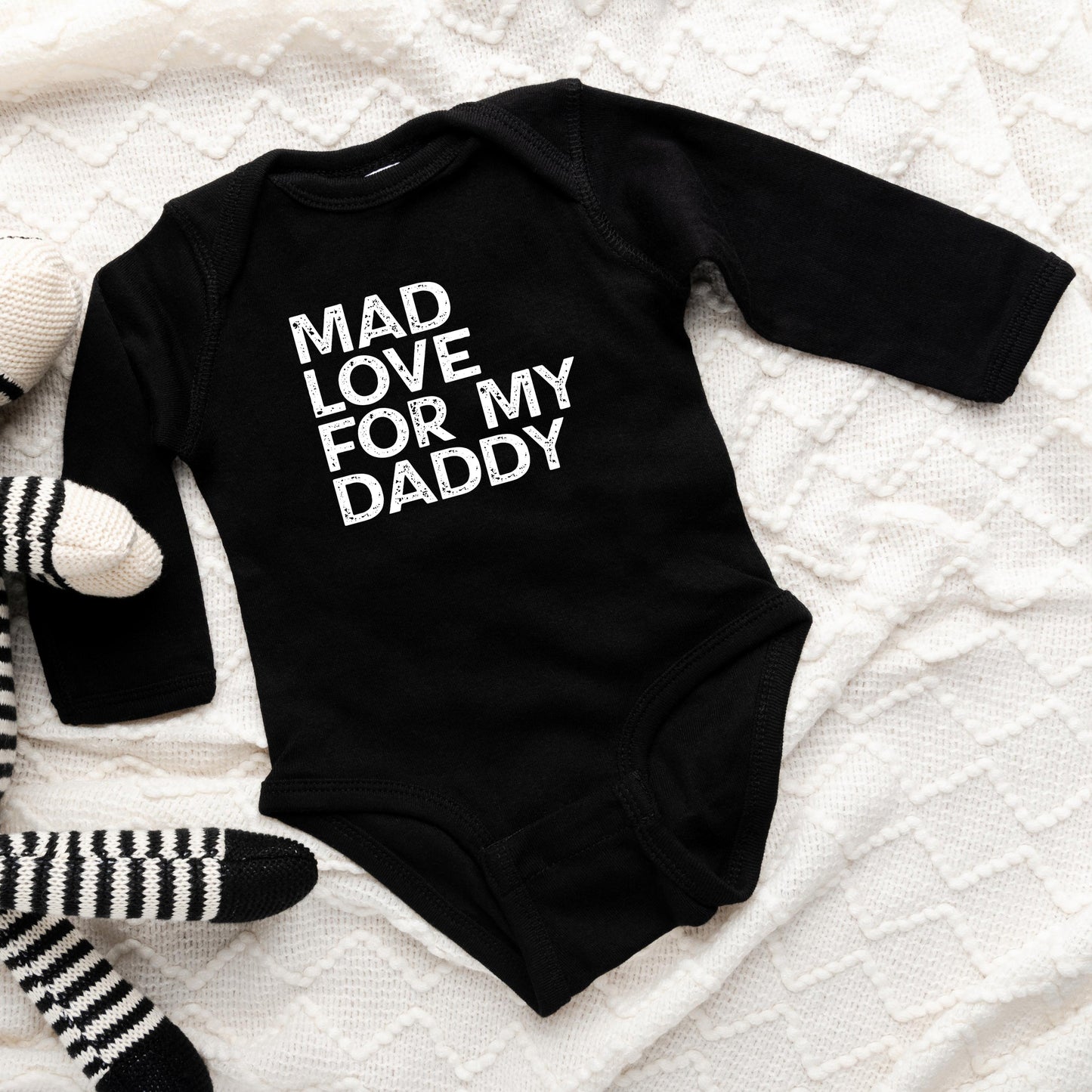 Mad Love For My Daddy Distressed Baby Long Sleeve Onesie