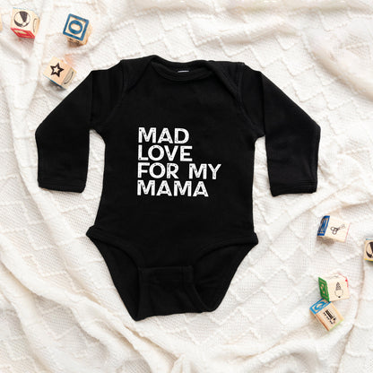 Mad Love For My Mama Distressed Baby Long Sleeve Onesie