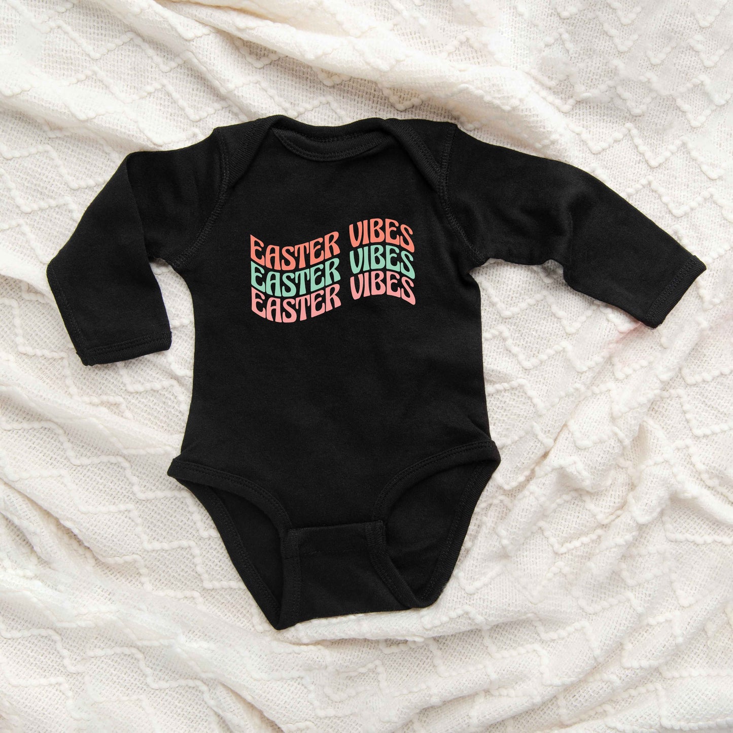 Easter Vibes Wavy Stacked | Baby Long Sleeve Onesie by The Juniper Shop