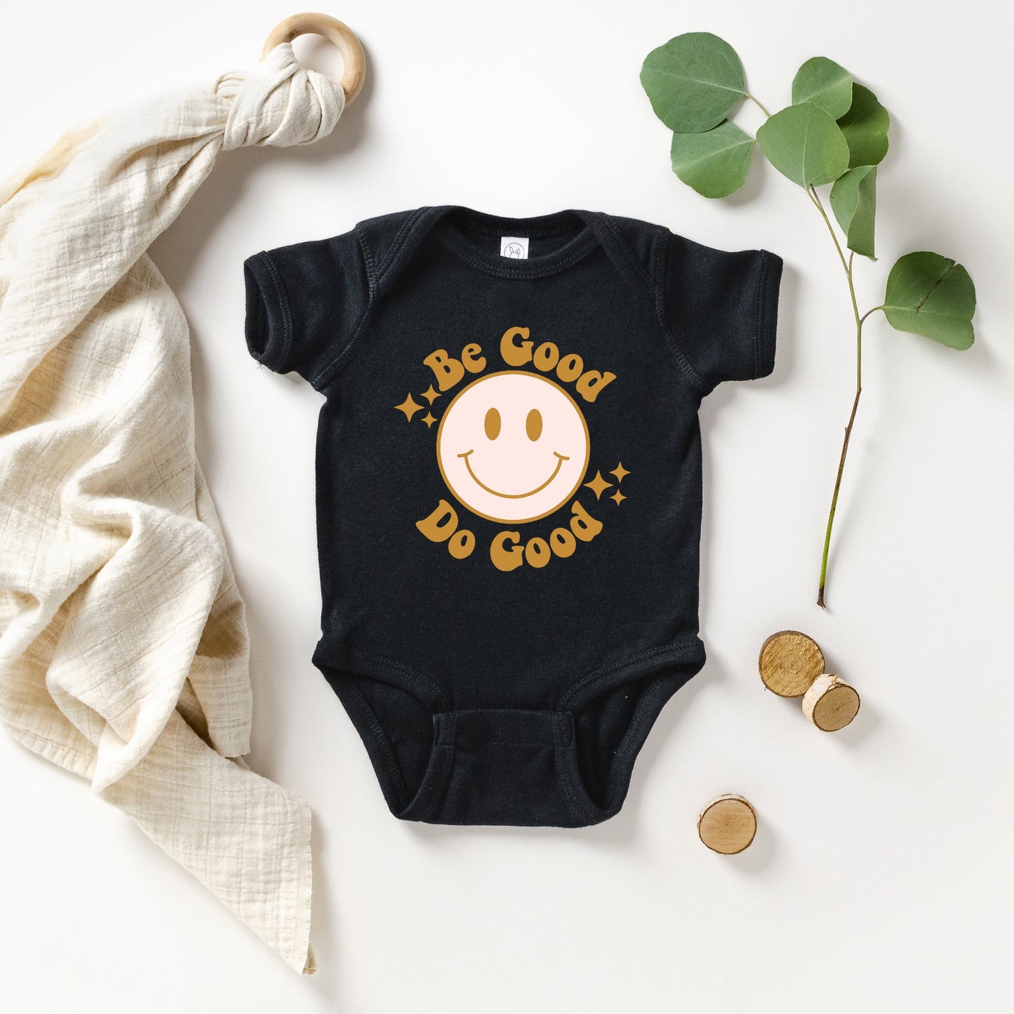 Be Good Do Good Smiley Face | Baby Graphic Short Sleeve Onesie by The Juniper Shop