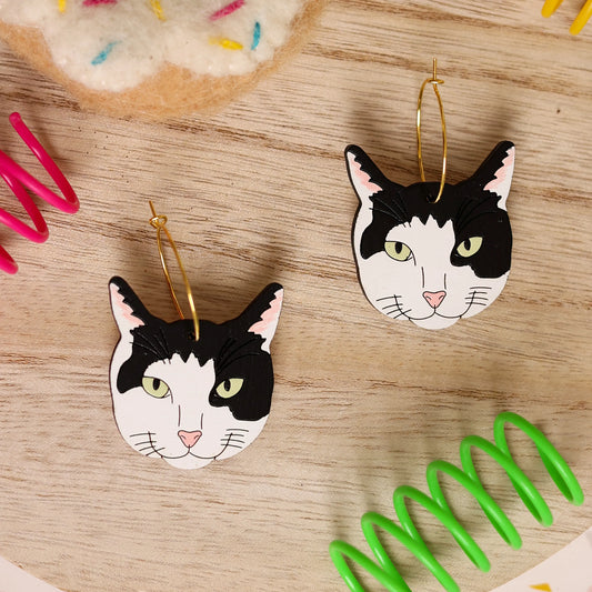 Black & White Cat Hoops by LE CHIC MIAMI