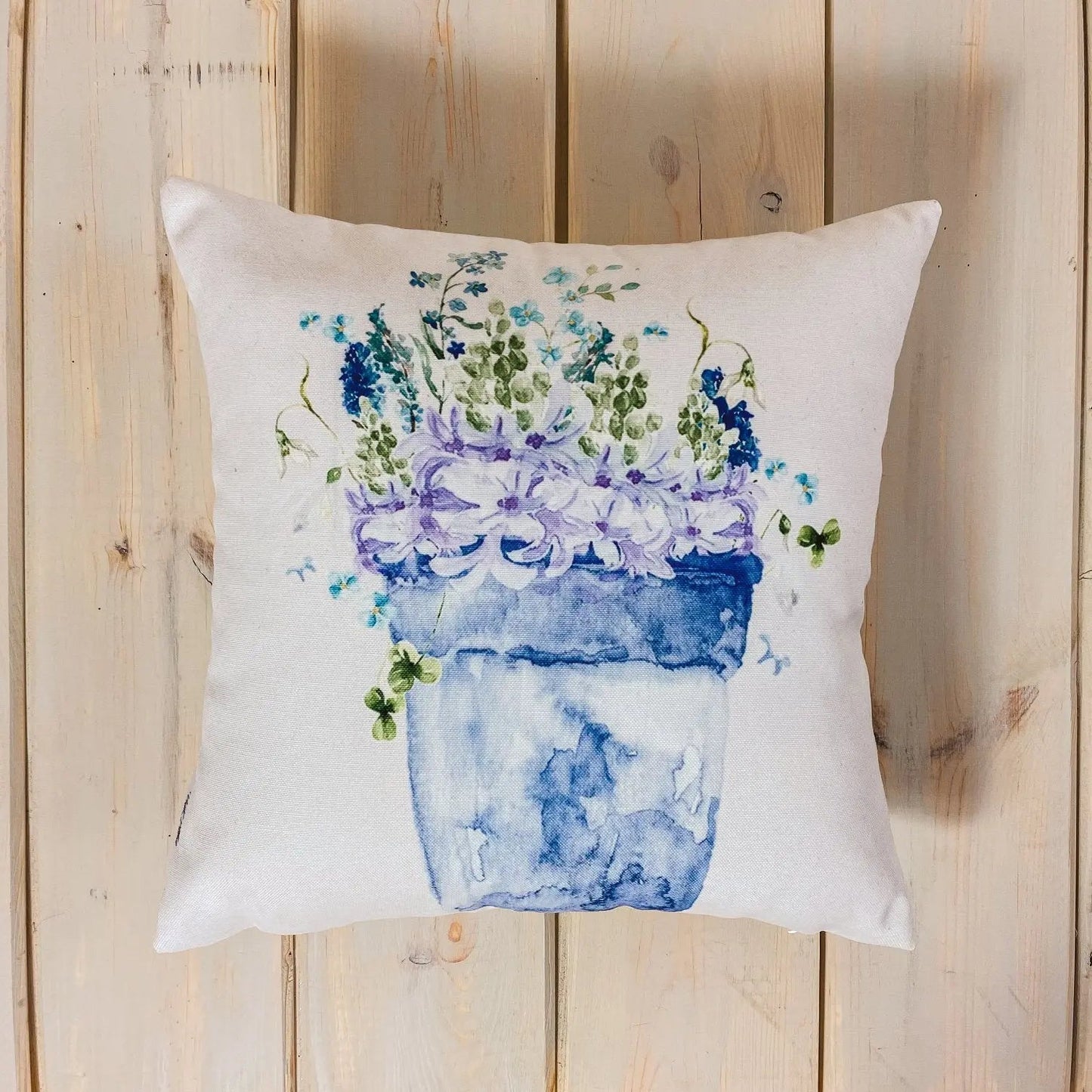 Blue Flower Pot Throw Pillow