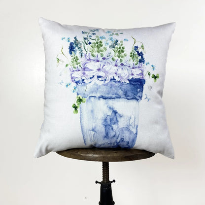 Blue Flower Pot Throw Pillow