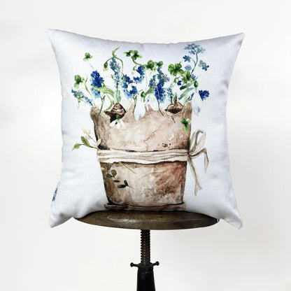 Blue Flowers Planter Throw Pillow