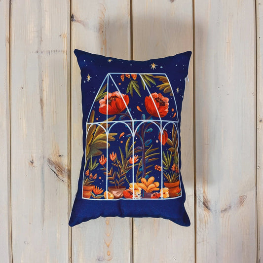 Blue Greenhouse Throw Pillow