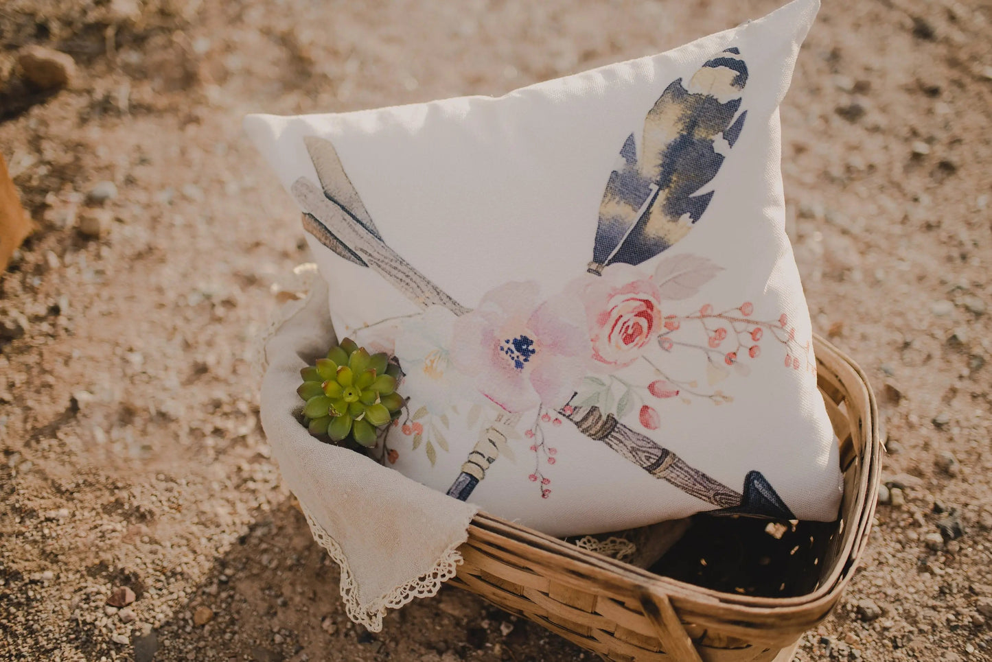 Boho Arrows and Flowers Throw Pillow