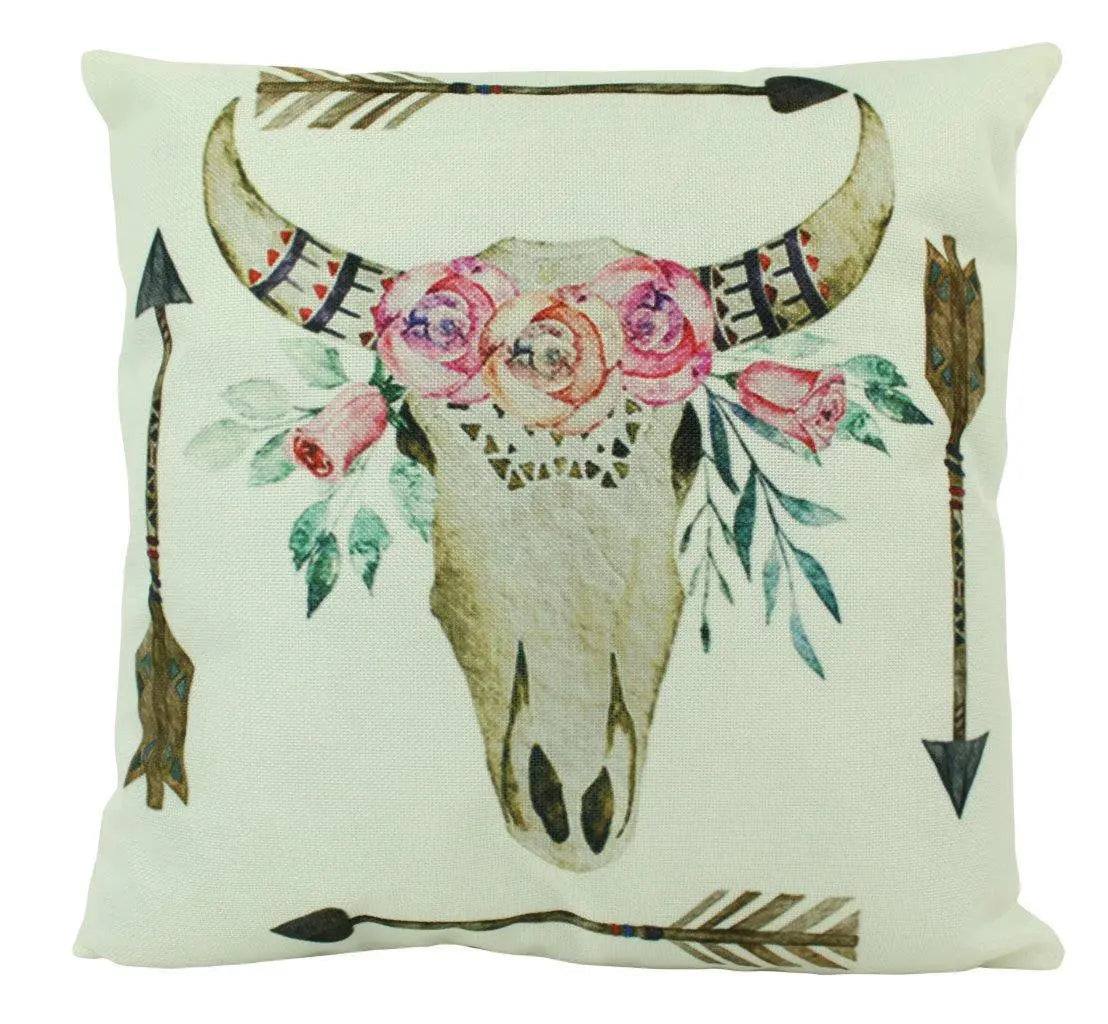 Boho Skull and Arrows Throw Pillow