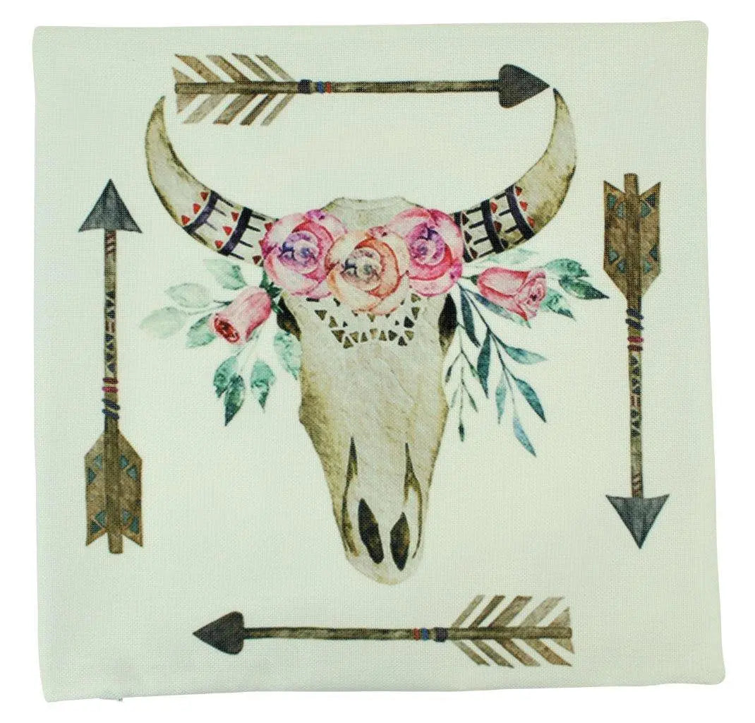 Boho Skull and Arrows Throw Pillow