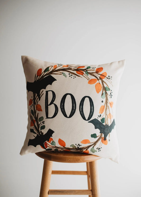 Boo Halloween Wreath Throw Pillow