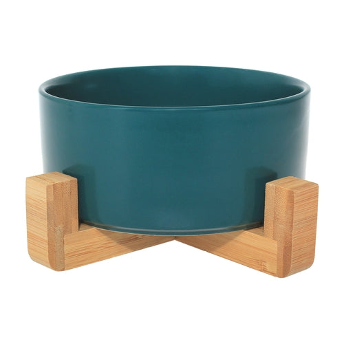 Ceramic Bowl with Bamboo Stand for Dogs & Cats