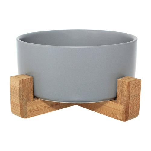 Ceramic Bowl with Bamboo Stand for Dogs & Cats