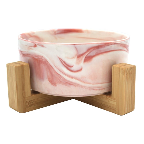 Ceramic Bowl with Bamboo Stand for Dogs & Cats