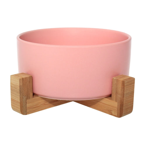 Ceramic Bowl with Bamboo Stand for Dogs & Cats