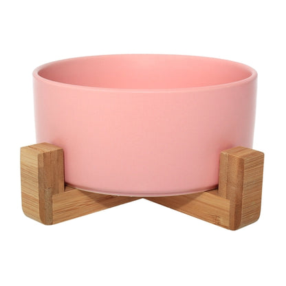 Ceramic Bowl with Bamboo Stand for Dogs & Cats