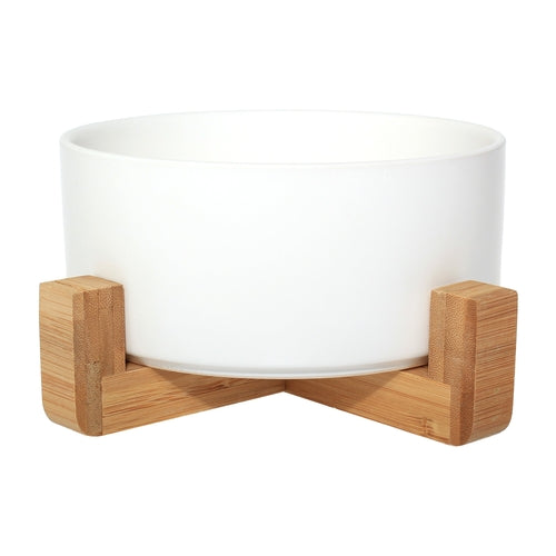 Ceramic Bowl with Bamboo Stand for Dogs & Cats