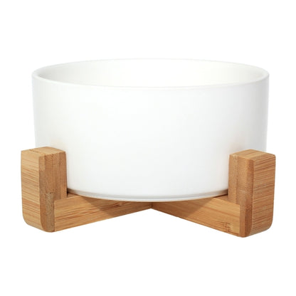 Ceramic Bowl with Bamboo Stand for Dogs & Cats