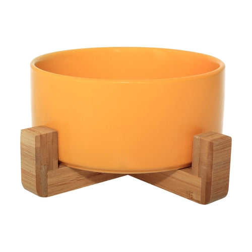 Ceramic Bowl with Bamboo Stand for Dogs & Cats