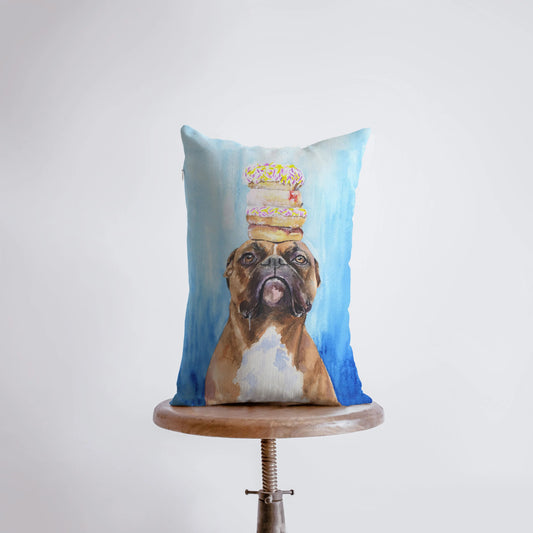 Watercolor Doughnut Boxer Throw Pillow