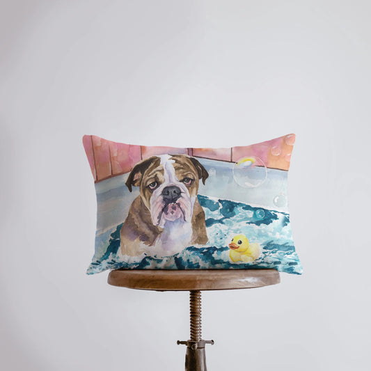 Bulldog Bath Time Throw Pillow